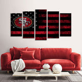 5 Piece San Francisco 49ers in American Flag Canvas Wall Art