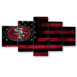 5 Piece San Francisco 49ers in American Flag Canvas Wall Art