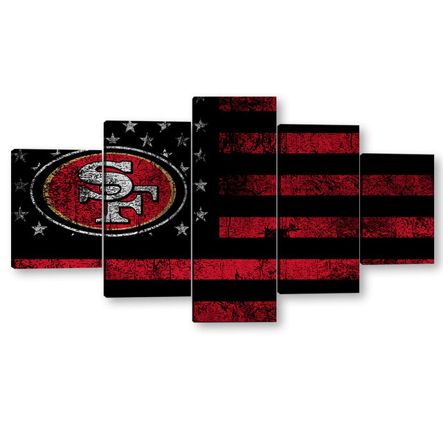 5 Piece San Francisco 49ers in American Flag Canvas Wall Art