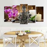 5-Piece Seated Buddha With Orchid And Candle Canvas Wall Art