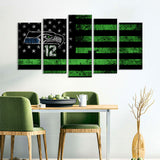 5 Piece Seattle Seahawks in American Flag Canvas Wall Art