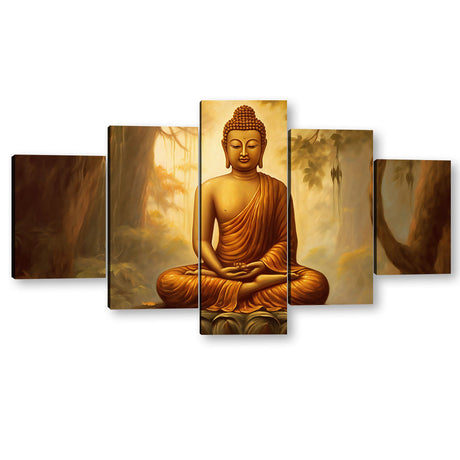 5-Piece Sitting Buddha In Forest Canvas Wall Art