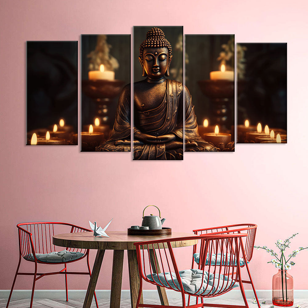 5-Piece Sitting Buddha With Candles Canvas Wall Art