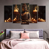 5-Piece Sitting Buddha With Candles Canvas Wall Art