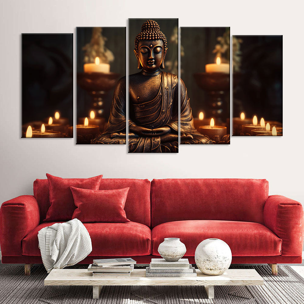 5-Piece Sitting Buddha With Candles Canvas Wall Art