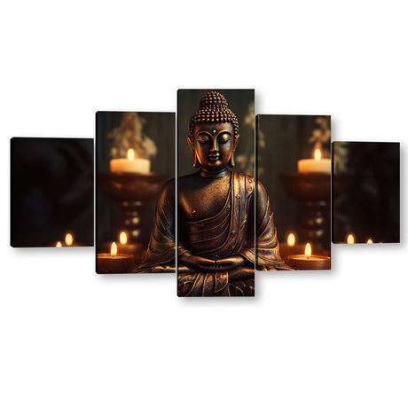 5-Piece Sitting Buddha With Candles Canvas Wall Art