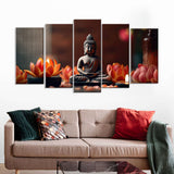 5-Piece Sitting Buddha With Lotus Canvas Wall Art