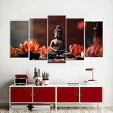 5-Piece Sitting Buddha With Lotus Canvas Wall Art