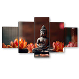 5-Piece Sitting Buddha With Lotus Canvas Wall Art