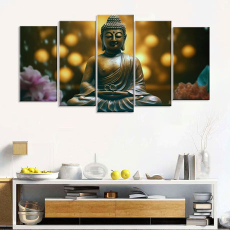 5-Piece Smiling Buddha Canvas Wall Art