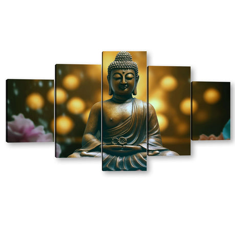 5-Piece Smiling Buddha Canvas Wall Art