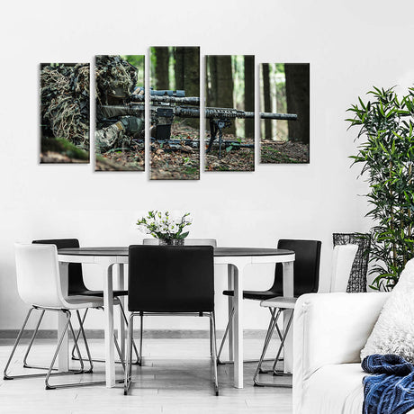 5 Piece Sniper Aiming in Forest Canvas Wall Art