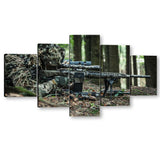 5 Piece Sniper Aiming in Forest Canvas Wall Art