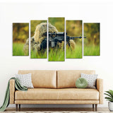 5 Piece Sniper in Ghillie Suit Canvas Wall Art