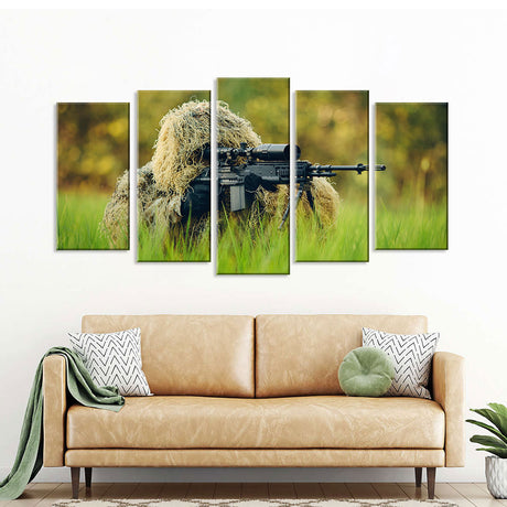 5 Piece Sniper in Ghillie Suit Canvas Wall Art