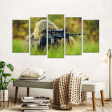 5 Piece Sniper in Ghillie Suit Canvas Wall Art