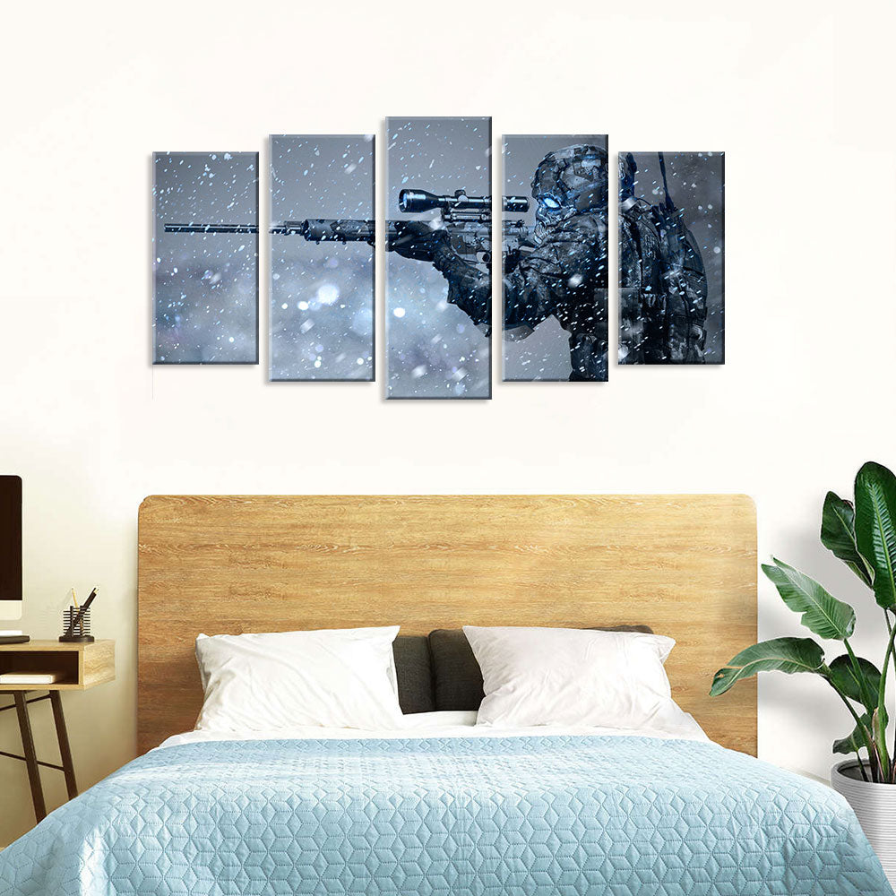 5 Piece Sniper in Snow Canvas Wall Art