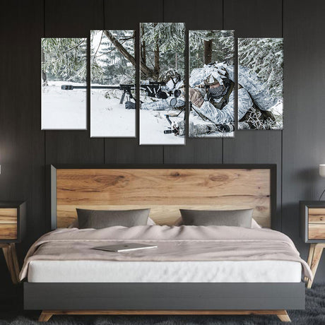 5 Piece Sniper with Scout in Snow Canvas Wall Art