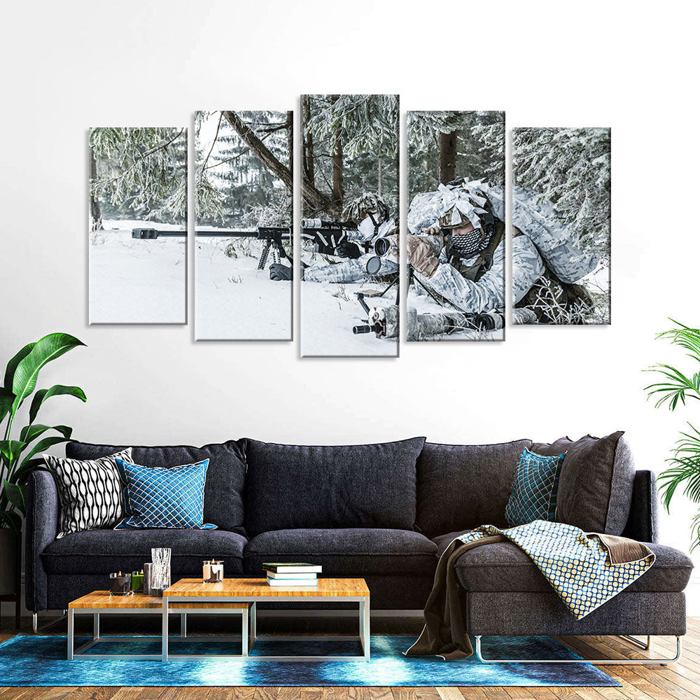 5 Piece Sniper with Scout in Snow Canvas Wall Art