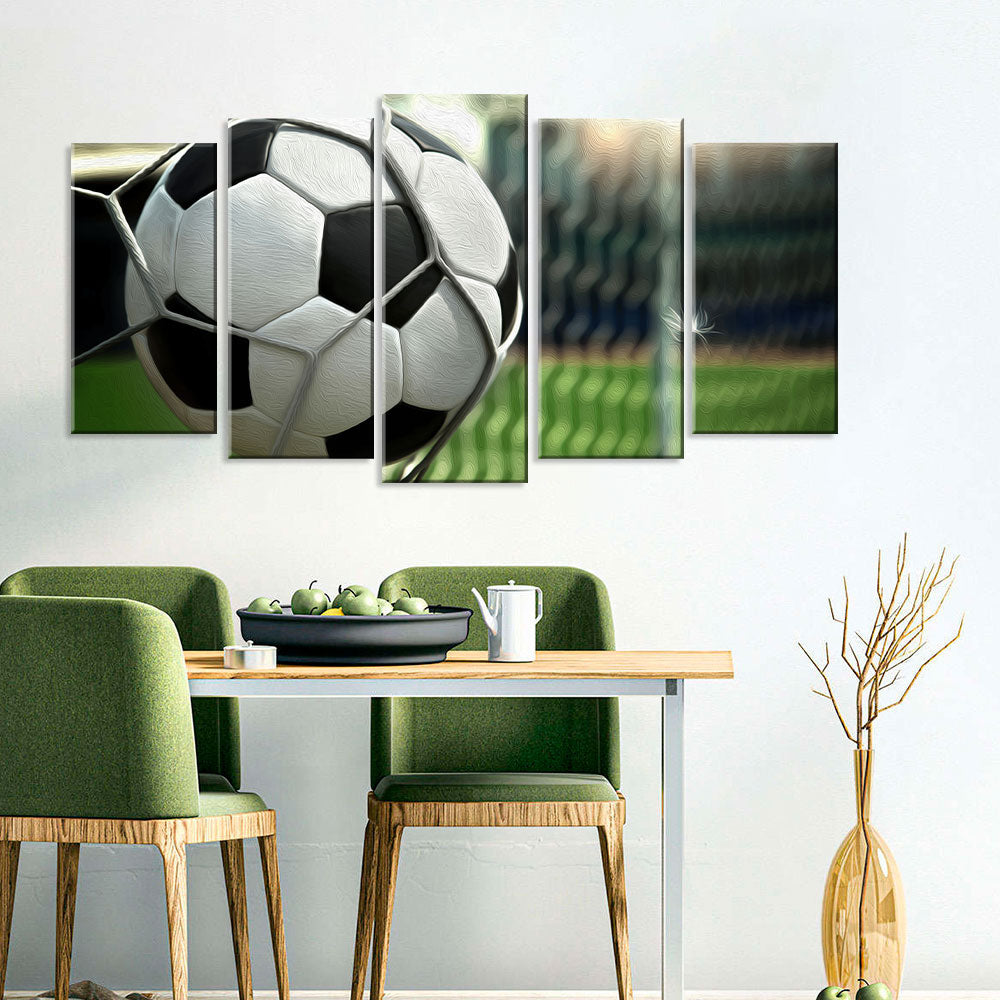 5 Piece Soccer Ball Netting Goal Canvas Wall Art