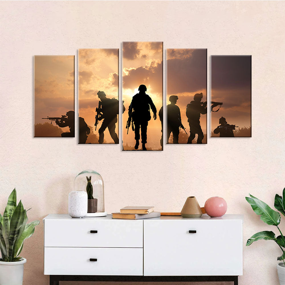 5 Piece Soldier Crew in Sunset Canvas Wall Art