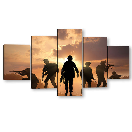 5 Piece Soldier Crew in Sunset Canvas Wall Art