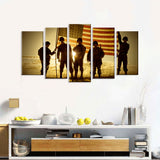 5 Piece Soldier Crew with US Flag in Sunset Canvas Wall Art