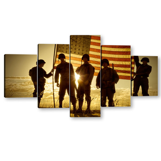 5 Piece Soldier Crew with US Flag in Sunset Canvas Wall Art