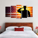 5 Piece Soldier Saluting US Flag Canvas Wall Art