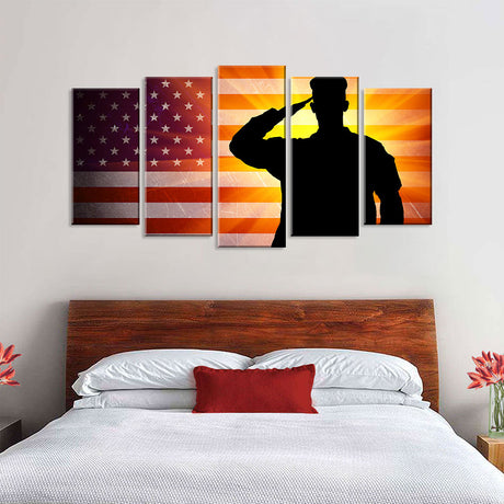 5 Piece Soldier Saluting US Flag Canvas Wall Art