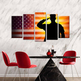 5 Piece Soldier Saluting US Flag Canvas Wall Art