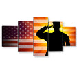 5 Piece Soldier Saluting US Flag Canvas Wall Art