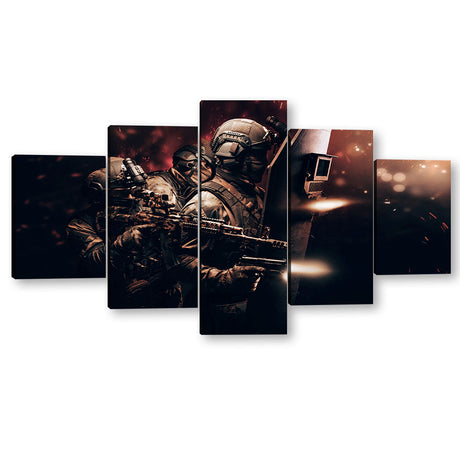 5 Piece Soldier Team in Action Canvas Wall Art