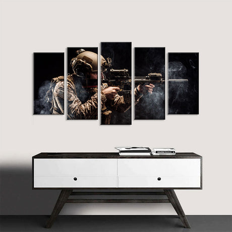 5 Piece Soldier in Action Canvas Wall Art