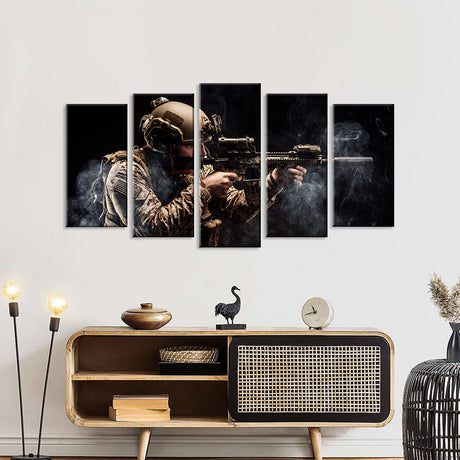 5 Piece Soldier in Action Canvas Wall Art