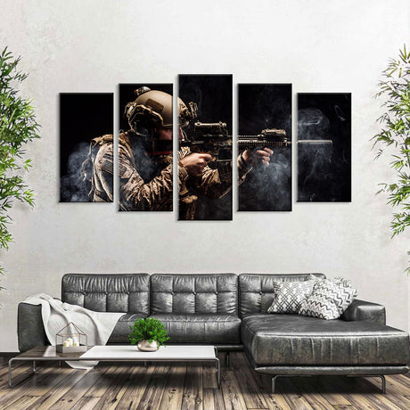 5 Piece Soldier in Action Canvas Wall Art