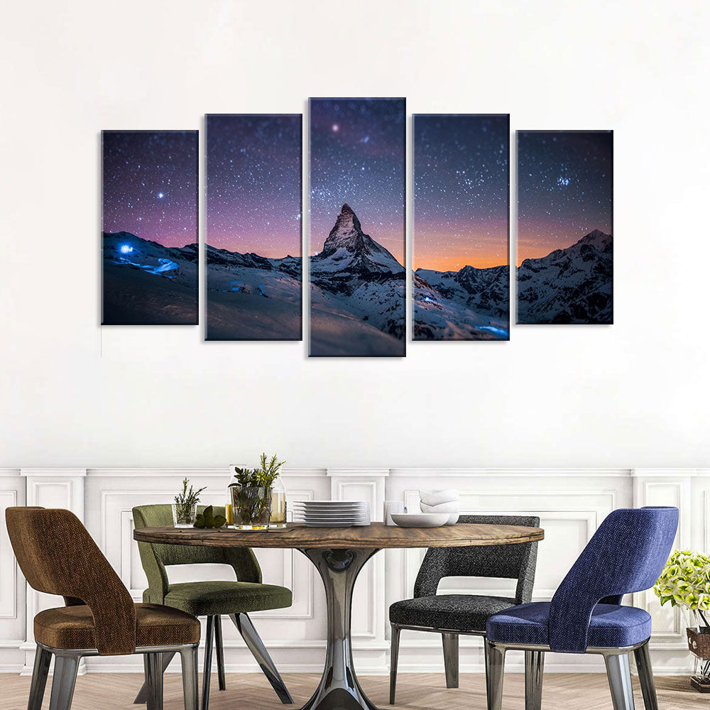 5 Piece Starry Night Over the Mountain Canvas Wall Art