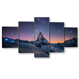 5 Piece Starry Night Over the Mountain Canvas Wall Art