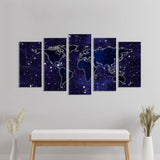 5 Piece Starry Night World Map Canvas Wall Art