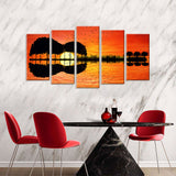 5 Piece Sunset Silhouette Guitar Canvas Wall Art