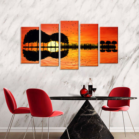 5 Piece Sunset Silhouette Guitar Canvas Wall Art