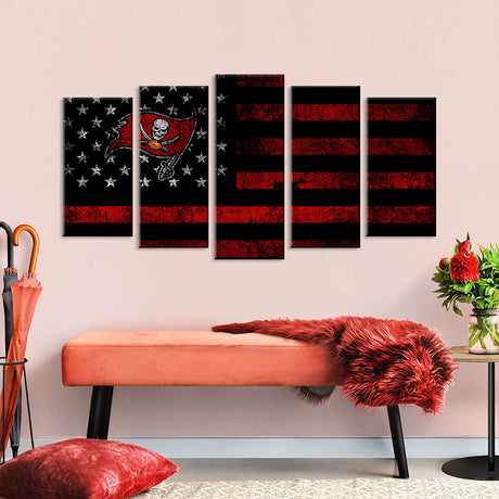 5 Piece Tampa Bay Buccaneers in American Flag Canvas Wall Art