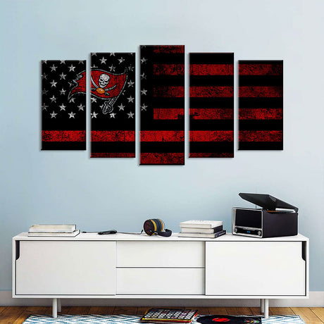 5 Piece Tampa Bay Buccaneers in American Flag Canvas Wall Art