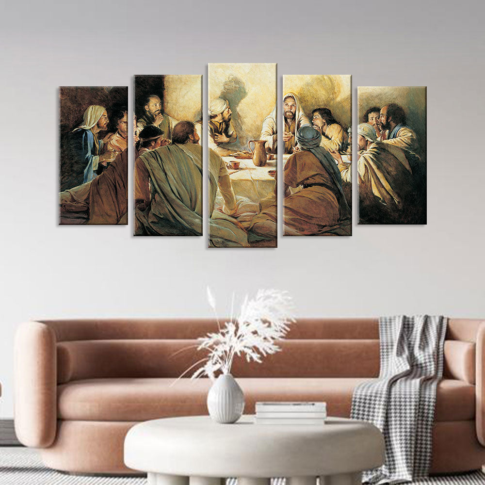 5 Piece The Last Supper With Jesus Canvas Wall Art