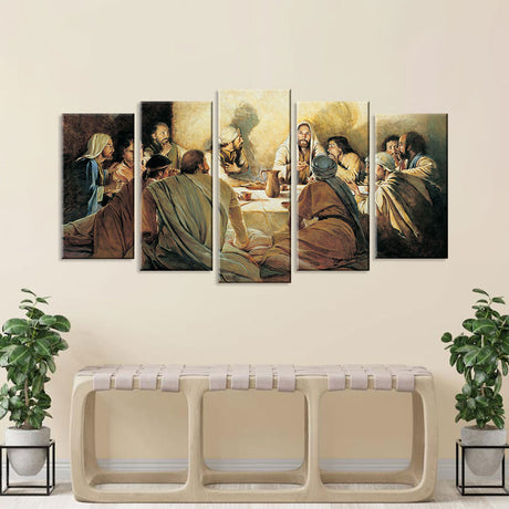 5 Piece The Last Supper With Jesus Canvas Wall Art