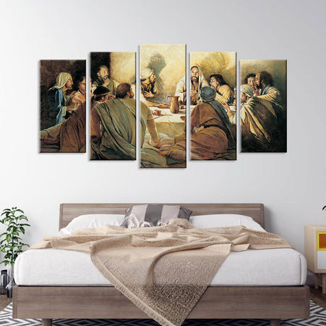 5 Piece The Last Supper With Jesus Canvas Wall Art