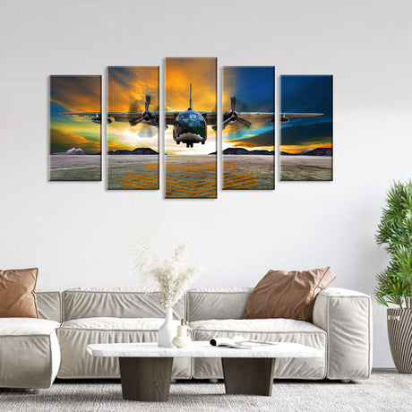 5 Piece Twin Engine Aircraft Takeoff Canvas Wall Art