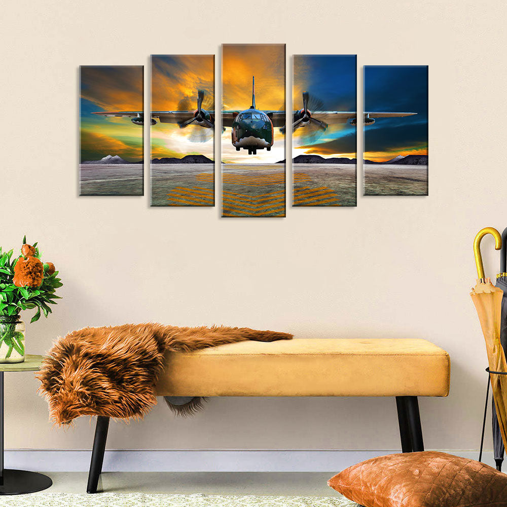 5 Piece Twin Engine Aircraft Takeoff Canvas Wall Art