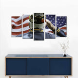 5 Piece Veteran Saluting US Flag Canvas Wall Art