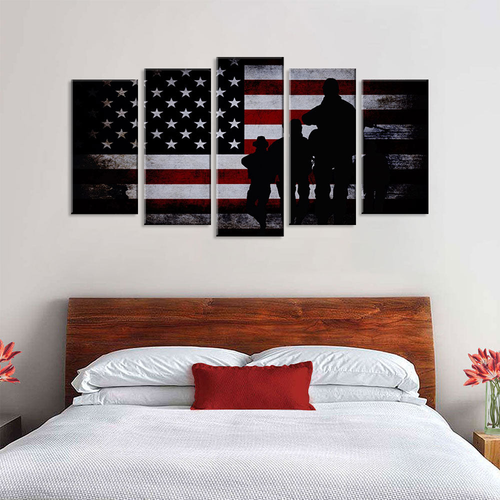 5 Piece Veterans Pride American Flag Canvas Wall Art